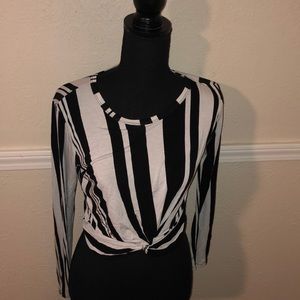 Cute Soft Comfy Black and White vertical Striped Crop Top
